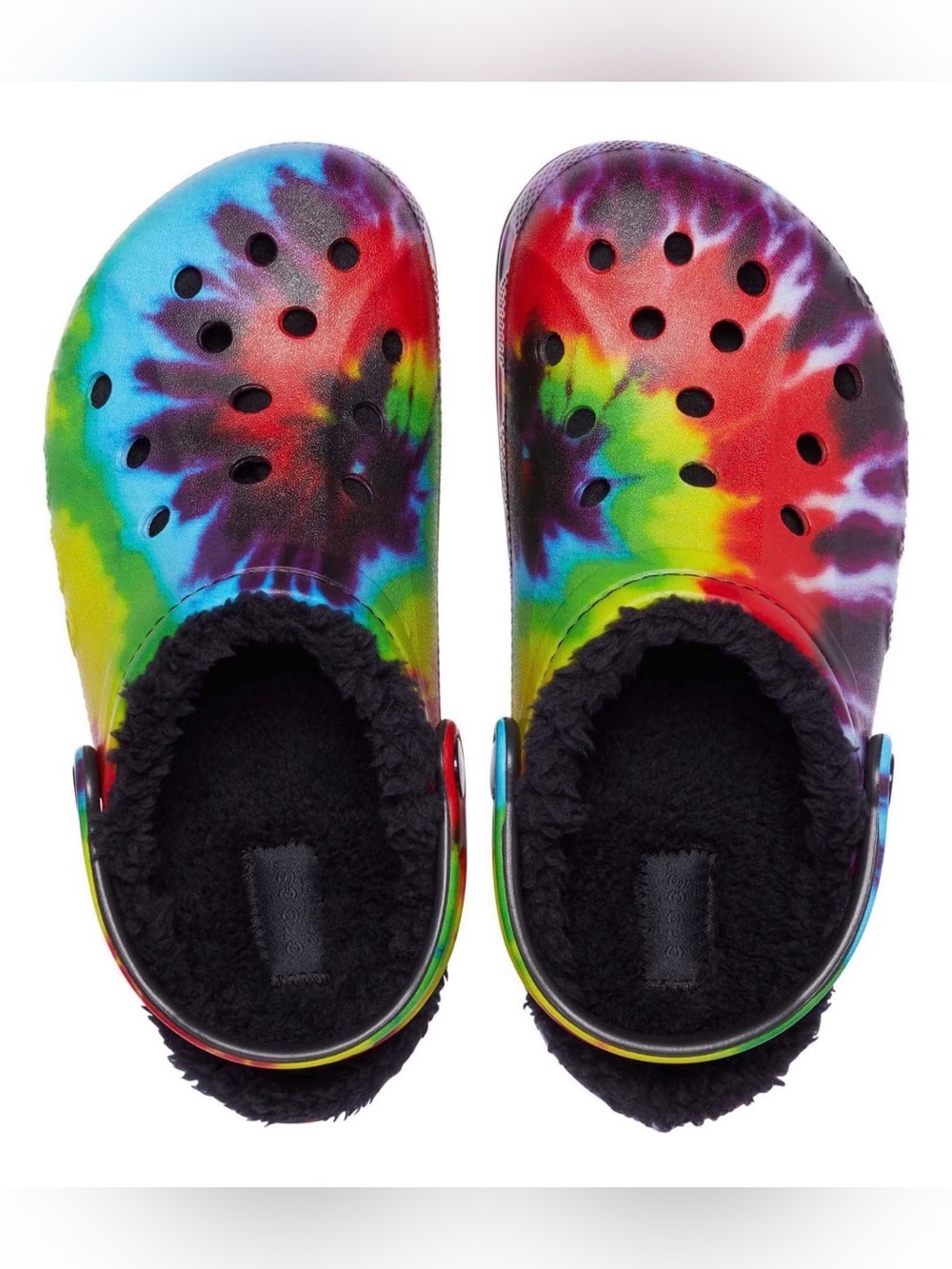 Crocs Classic Lined Tie Dye Clogs Multicolor Fuzzy Lined Women’s 9 Men’s 7 EUC